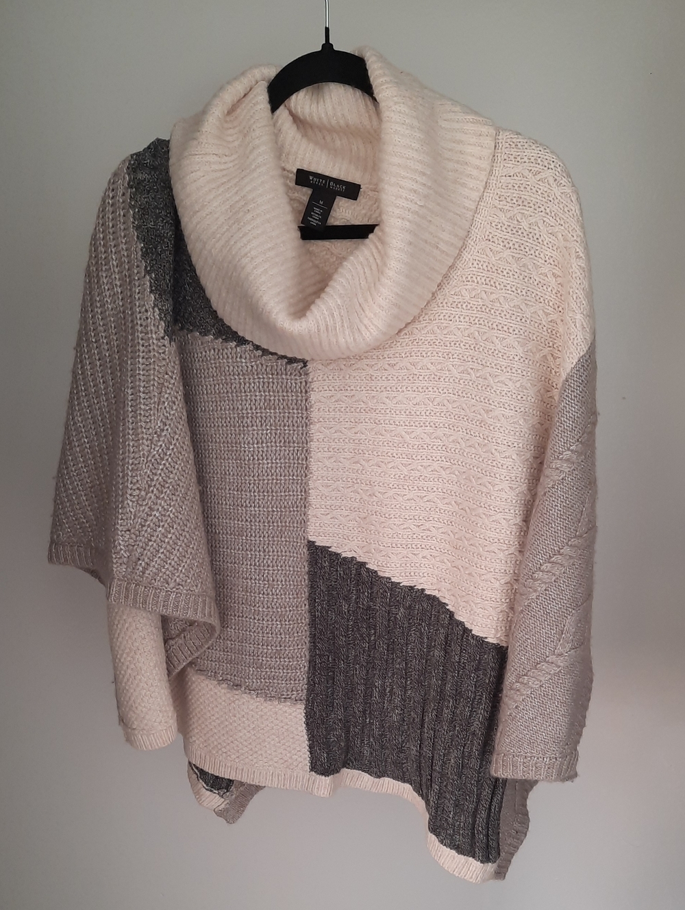 White House Black Market Colorblock Cowl Neck Poncho - Cream & Gray Size M